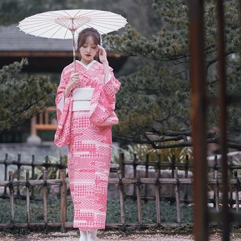 Японское Традиционное Кимоно, Женское Красное Вечернее платье Юката для Фотосъемки, одежда для выступлений на сцене, Костюм для Косплея