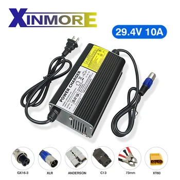 XINMORE Зарядное устройство для литиевой батареи 29,4 В 10А, Регулируемое напряжение для аккумулятора электровелосипеда, инструмент питания 8 серии для коммутации и CD