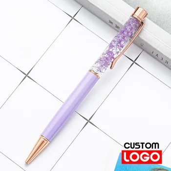 Креативная ручка с сушеным Цветком, Металлическая шариковая ручка, Индивидуальный логотип, выгравированное имя, Подарок на День Рождения, Подарочная ручка для вывески
