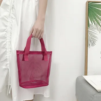Женская сумка Ins, женская косметичка из сетчатой Пряжи, сумка для хранения, Удобная пляжная сумка для плавания на открытом воздухе