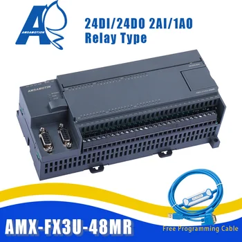 AMX-FX3U-48MR Совместимый ПЛК MELSEC 2AI/1AO 24DI/24DO Функция MODBUS Бесплатный кабель Mitsubishi CIF31 RS232
