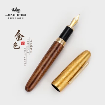 Jinhao 9056A Перьевая ручка с тиснением коричневого и золотого быка, Подарочная ручка ручной работы из дерева и металла для письма