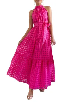 Элегантное летнее платье макси с V-образным вырезом и цветочным принтом, регулируемые бретельки и пояс