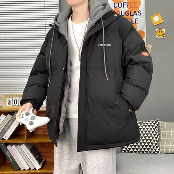 Вязаная куртка-бомбер Оверсайз с капюшоном, уличная одежда, утепленная куртка, Парка, Хлопковая зимняя пуховая куртка Harajuku, пальто, верхняя одежда