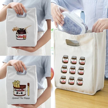 Сумки для ланча с принтом Nutella Girl, Свежая сумка-холодильник для офисных студентов, Удобная сумка для ланча для пар, Белая сумка-контейнер для еды