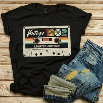 Винтажная футболка 1982 40th Retro Cassette, Сделанная В 1992 году На 30-й День Рождения, Идея Подарка на 40 лет, Классические Хлопковые Футболки с графическим Рисунком