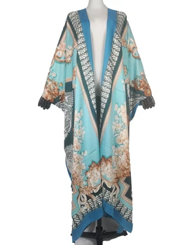 Элегантные Кувейтские популярные саржевые шелковые Богемные Свободные женские кимоно, африканское женское мусульманское пальто-кафтан