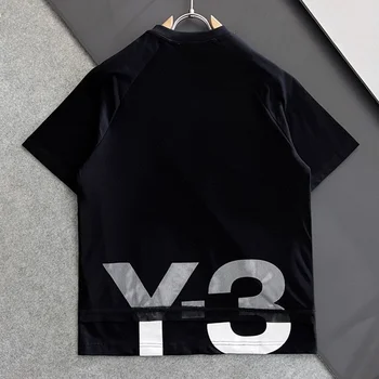 Y3 23SS Футболка с короткими рукавами Свободного кроя, двухслойная марлевая футболка из двух предметов с буквенным принтом, Мужской летний спортивный топ